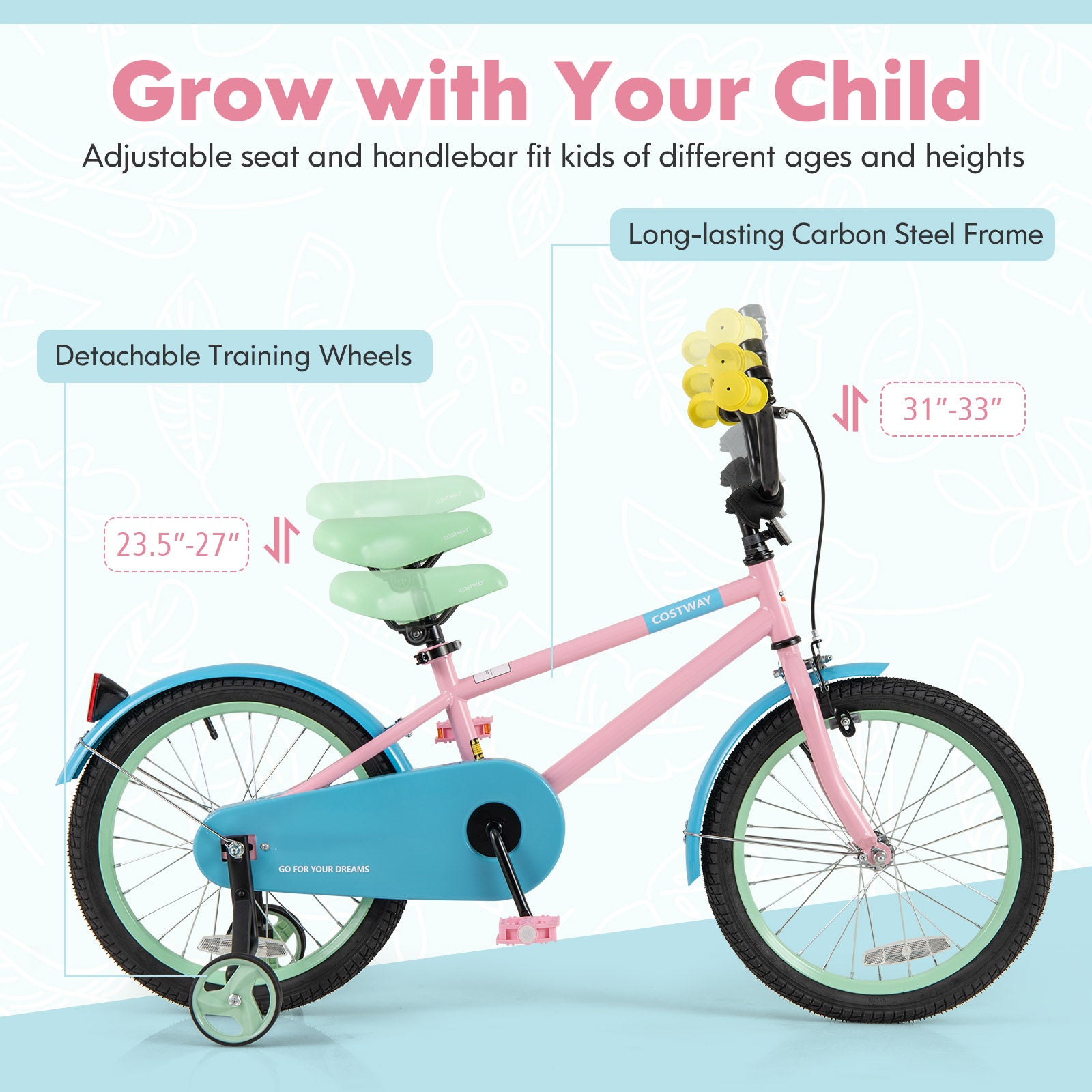 Kids Bike with Adjustable Handlebar and Saddle Pink-18 Inches, Pink Kids Bike at Gallery Canada