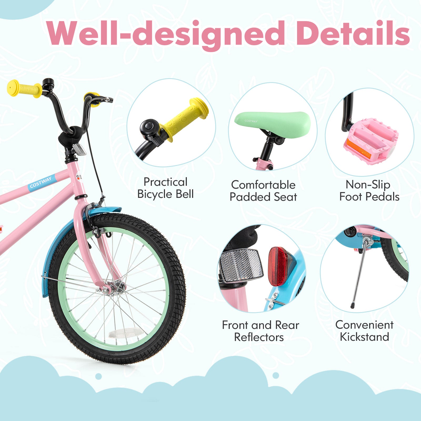 Kids Bike with Adjustable Handlebar and Saddle Pink-18 Inches, Pink Kids Bike at Gallery Canada