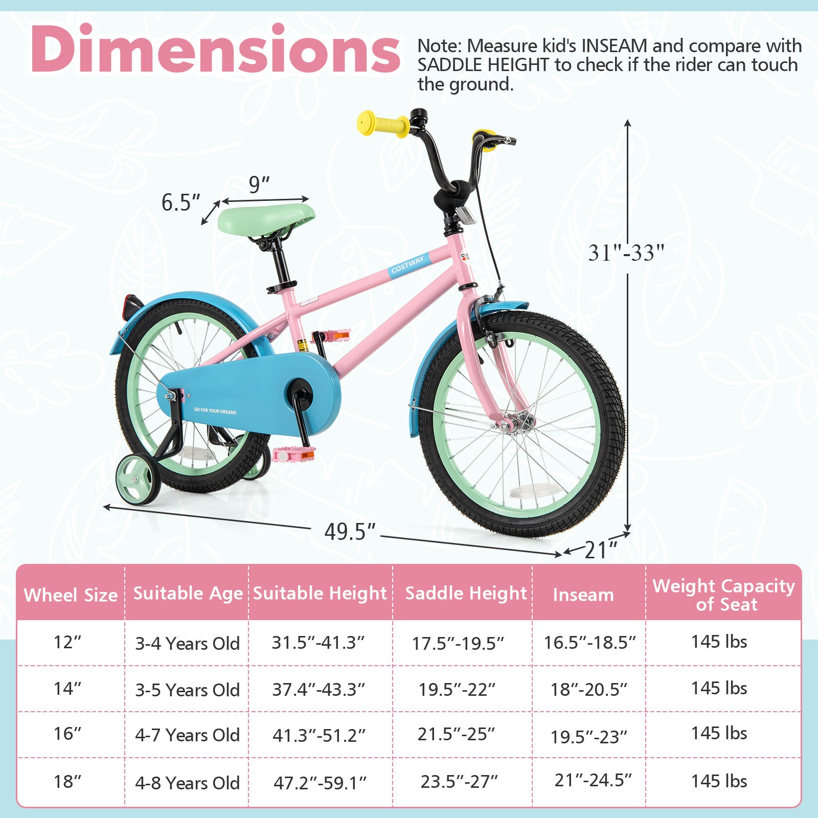 Kids Bike with Adjustable Handlebar and Saddle Pink-18 Inches, Pink Kids Bike at Gallery Canada