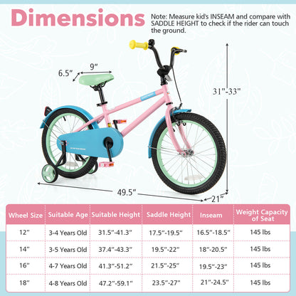Kids Bike with Adjustable Handlebar and Saddle Pink-18 Inches, Pink Kids Bike at Gallery Canada