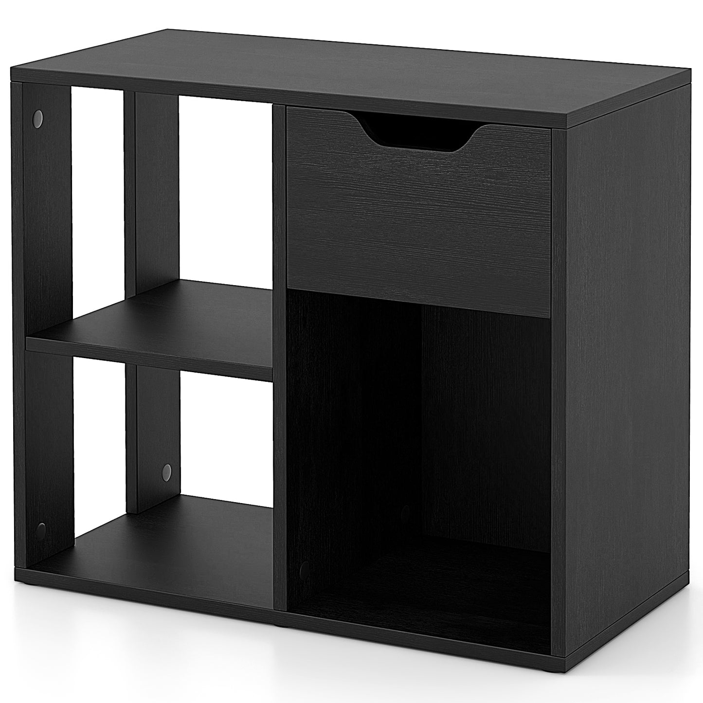 3-Cube Bookcase 2-tier Wooden Storage Shelf with Pull-out Drawer, Black Bookcases at Gallery Canada