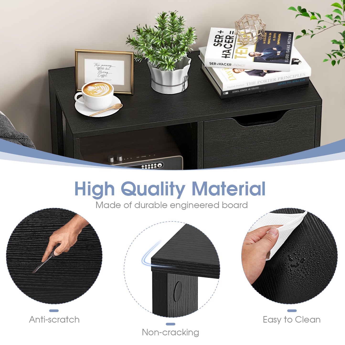 3-Cube Bookcase 2-tier Wooden Storage Shelf with Pull-out Drawer, Black Bookcases at Gallery Canada