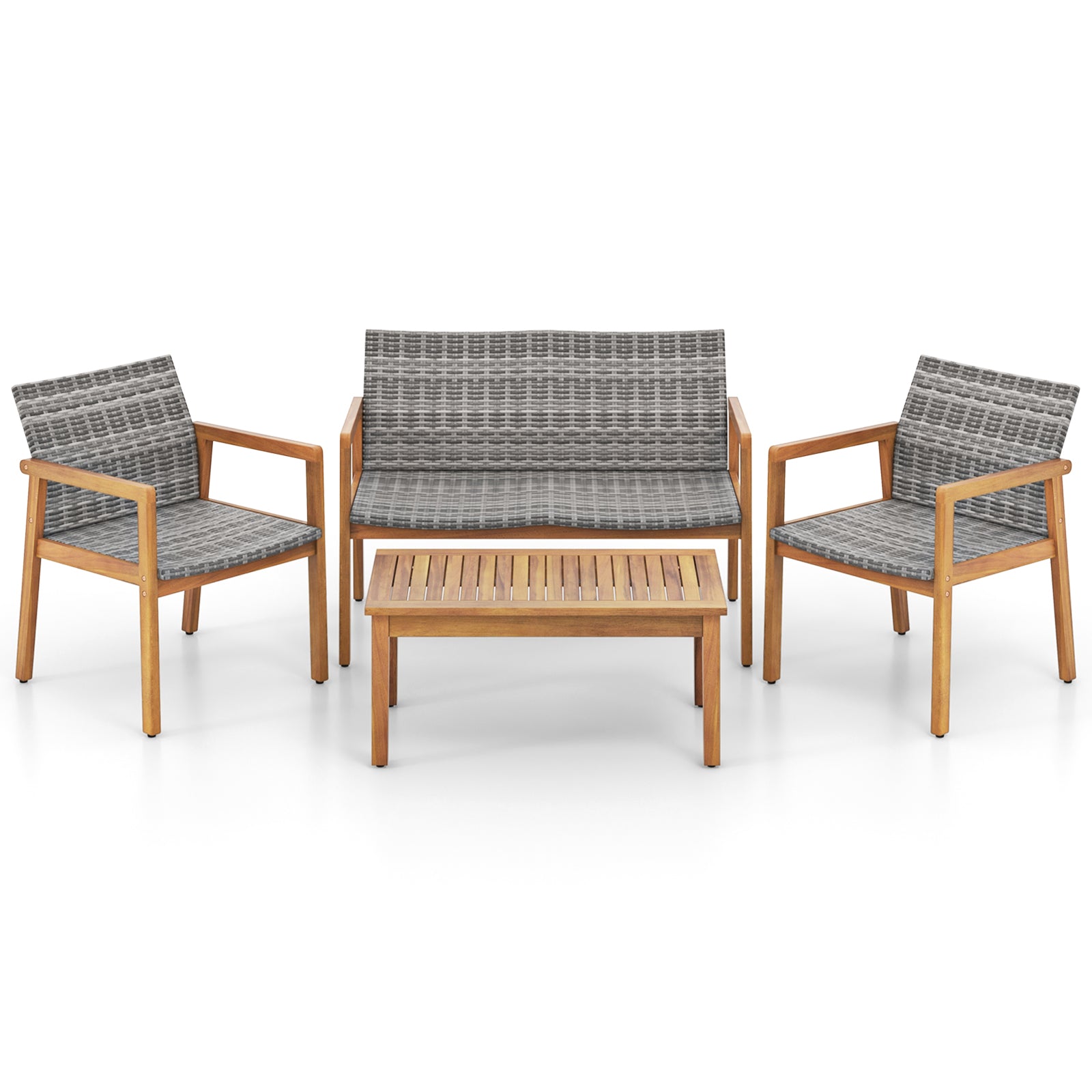 4-Piece Patio Furniture Set with Loveseat Single Chairs and Coffee Table, Natural Patio Conversation Sets Natural at Gallery Canada