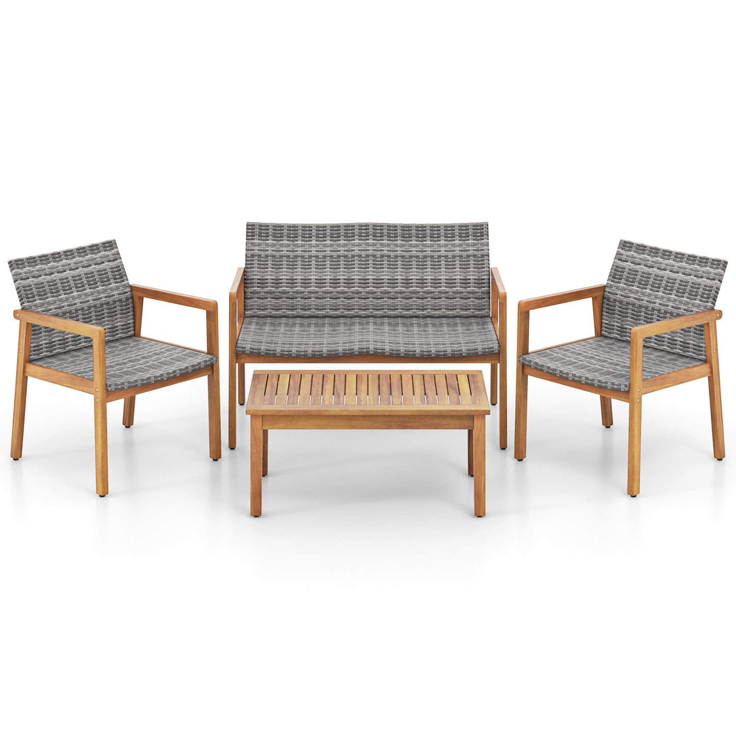 4-Piece Patio Furniture Set with Loveseat Single Chairs and Coffee Table, Natural Patio Conversation Sets Natural at Gallery Canada