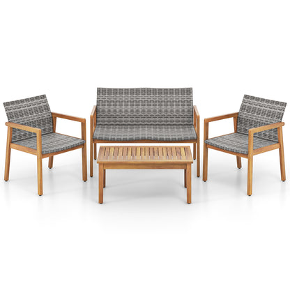 4-Piece Patio Furniture Set with Loveseat Single Chairs and Coffee Table, Natural Patio Conversation Sets Natural at Gallery Canada