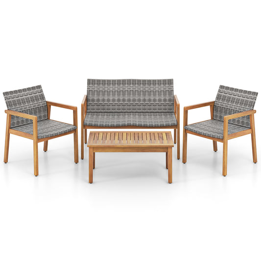 4-Piece Patio Furniture Set with Loveseat Single Chairs and Coffee Table, Natural Patio Conversation Sets Natural at Gallery Canada