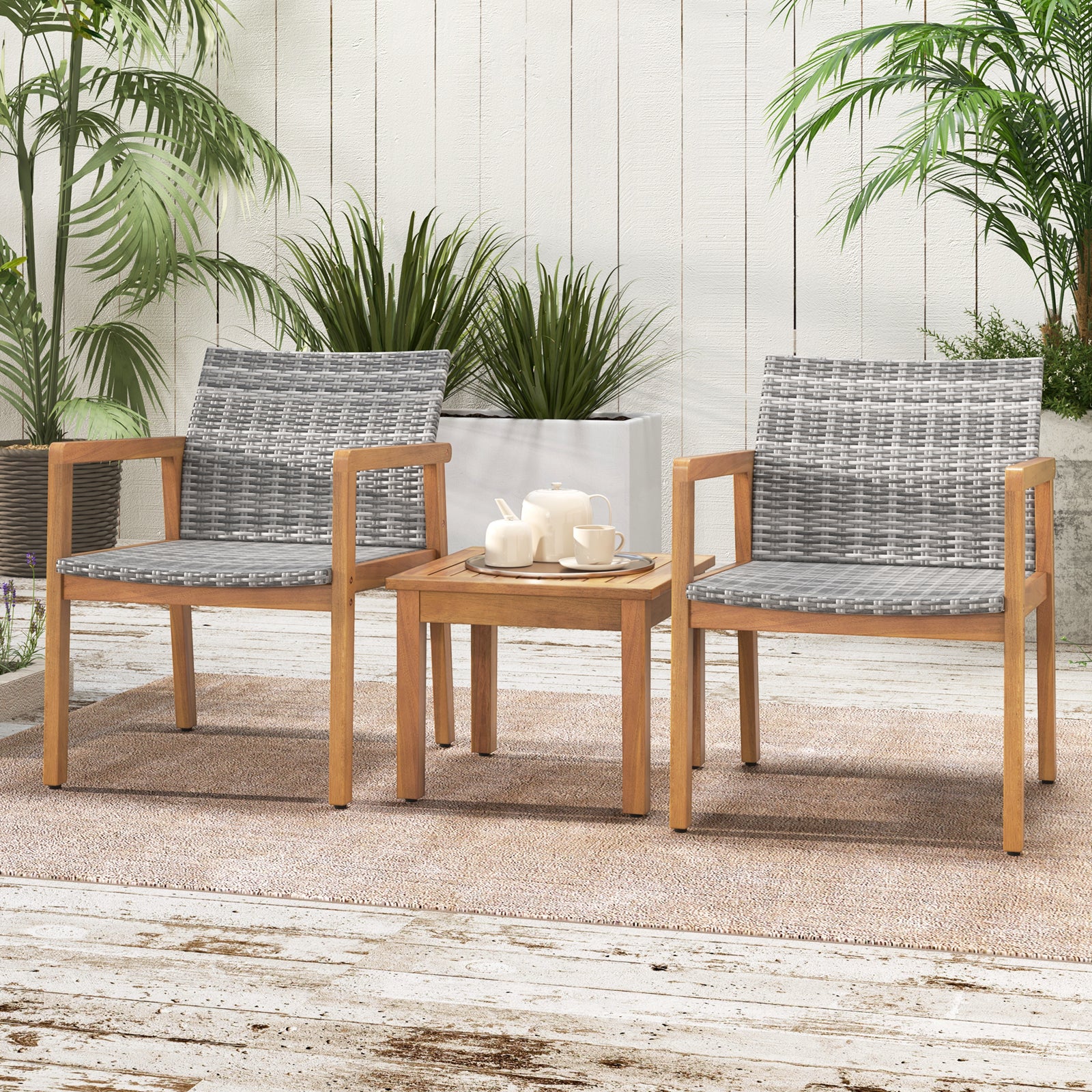 3 Pieces Patio Furniture Set with Chair, Natural Patio Conversation Sets at Gallery Canada