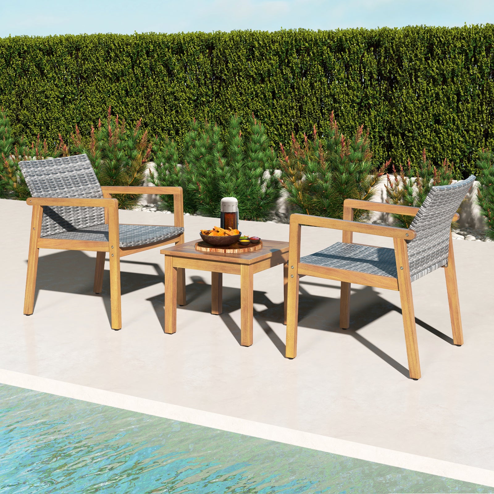3 Pieces Patio Furniture Set with Chair, Natural Patio Conversation Sets at Gallery Canada