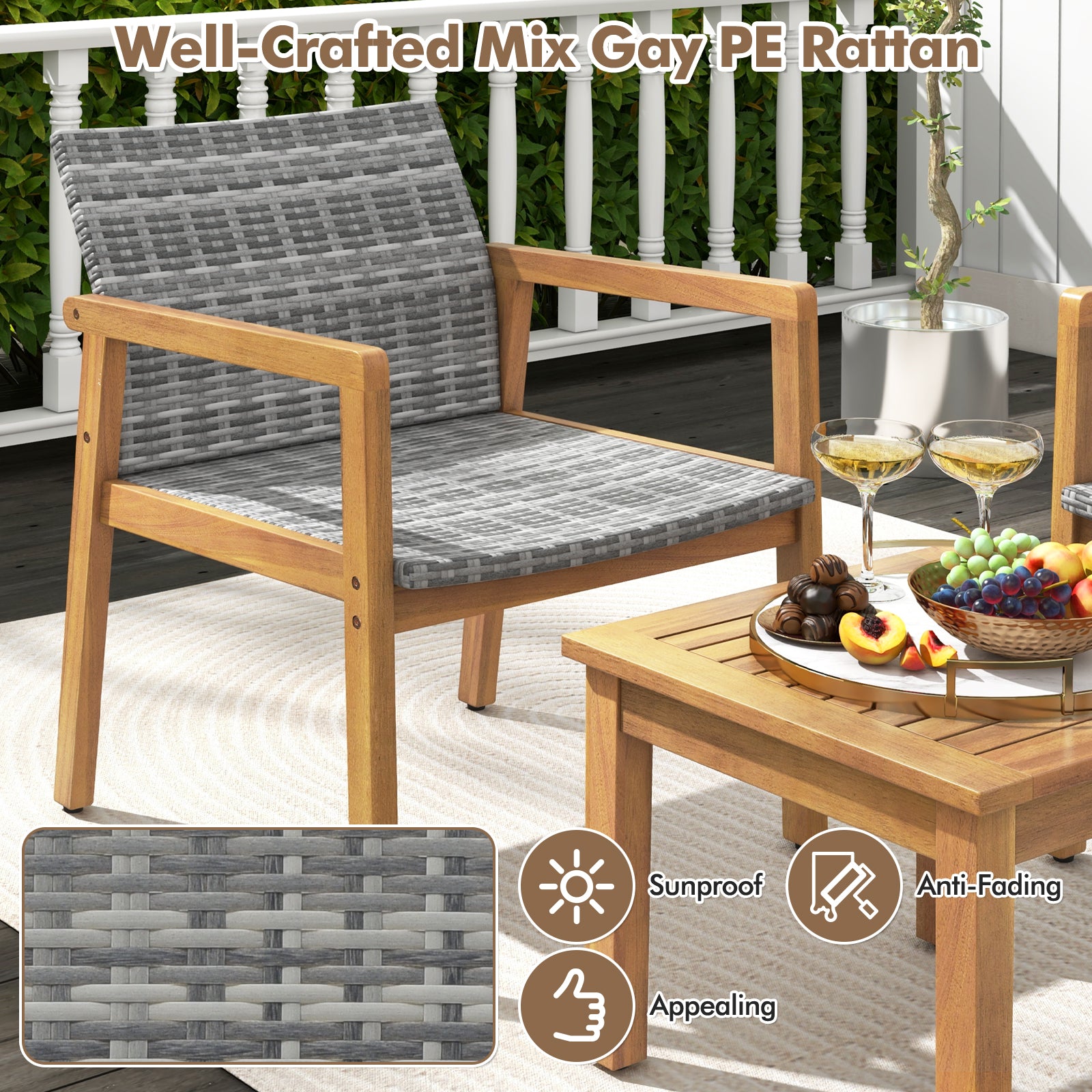 3 Pieces Patio Furniture Set with Chair, Natural Patio Conversation Sets at Gallery Canada