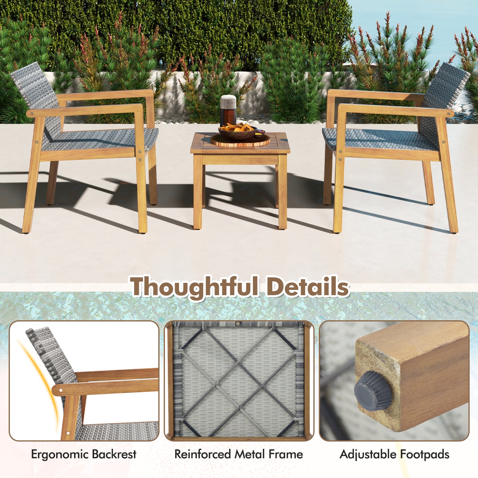 3 Pieces Patio Furniture Set with Chair, Natural Patio Conversation Sets at Gallery Canada
