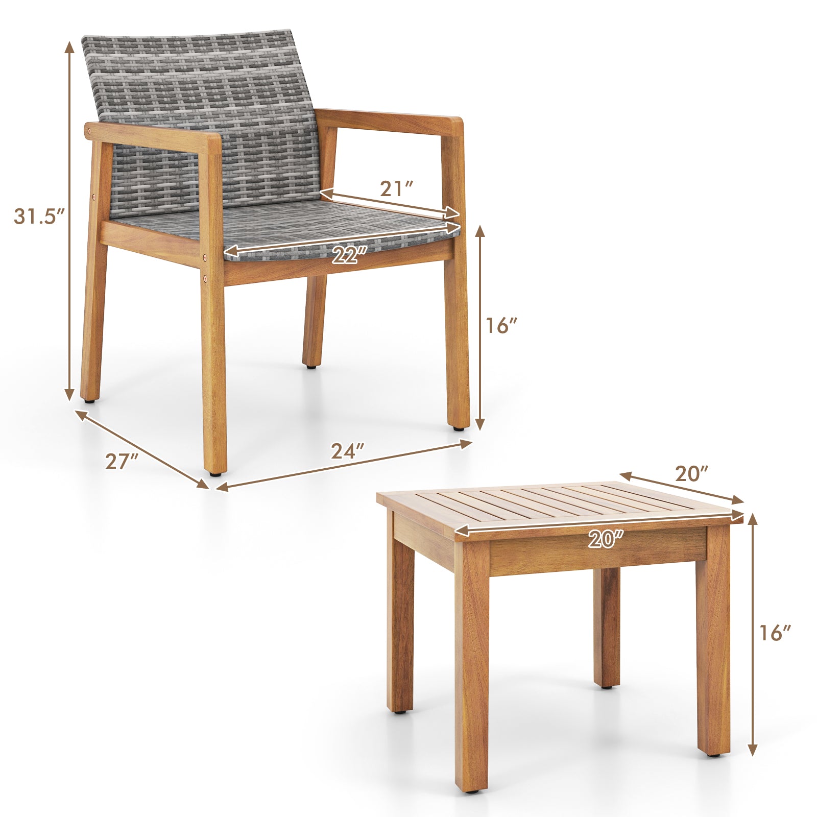 3 Pieces Patio Furniture Set with Chair, Natural Patio Conversation Sets at Gallery Canada