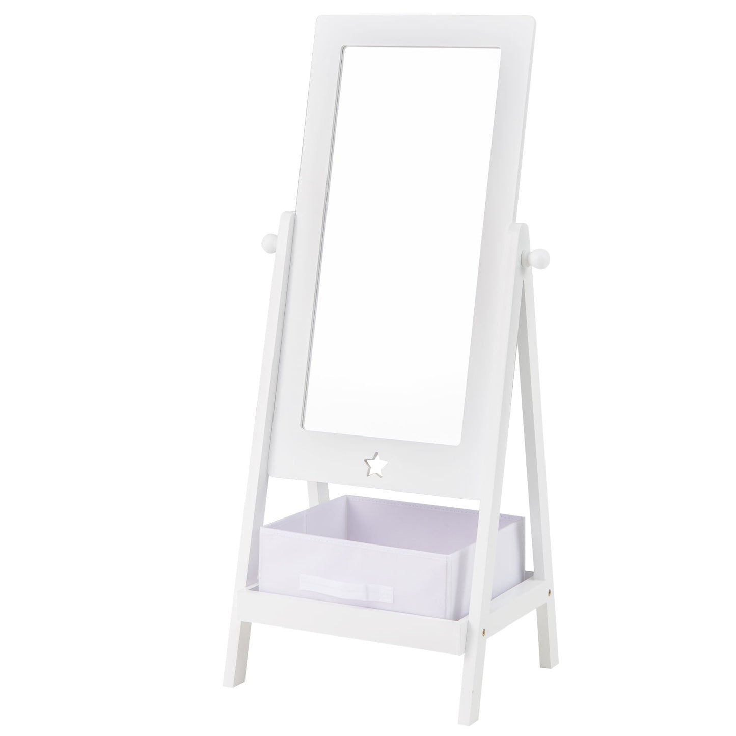 Kids Full Length Mirror, 360 Degree Rotatable, Storage Bin, White Kids Vanities White at Gallery Canada