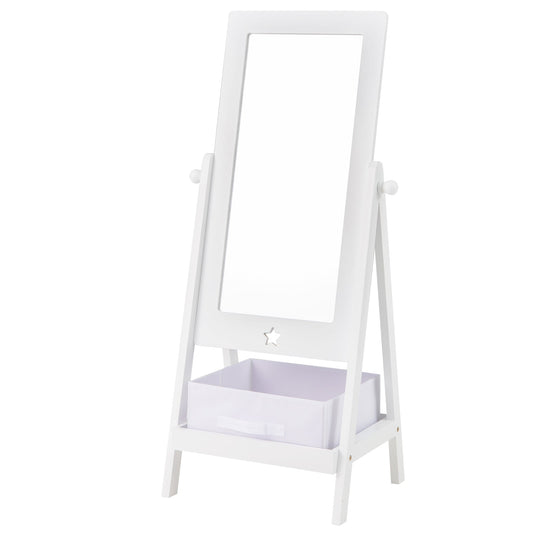 Kids Full Length Mirror, 360 Degree Rotatable, Storage Bin, White Kids Vanities White at Gallery Canada