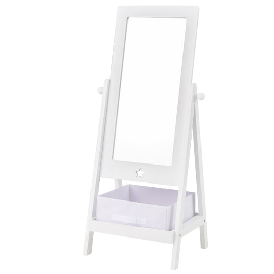 Kids Full Length Mirror, 360 Degree Rotatable, Storage Bin, White Kids Vanities White at Gallery Canada