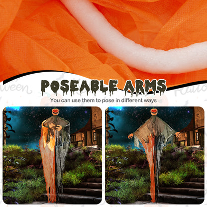 6 Feet Hanging Pumpkin Ghost with Red Glowing Eyes and Bendable Arms Halloween at Gallery Canada