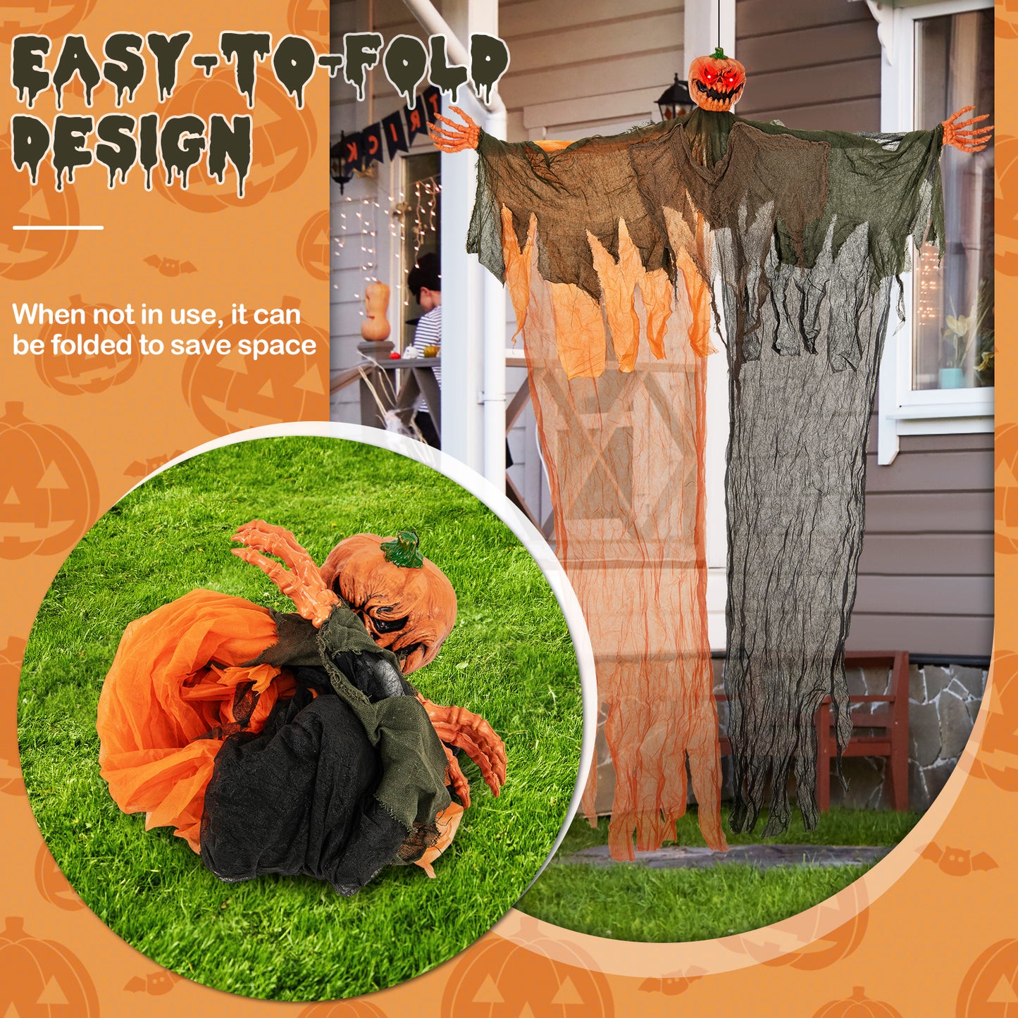 6 Feet Hanging Pumpkin Ghost with Red Glowing Eyes and Bendable Arms Halloween at Gallery Canada