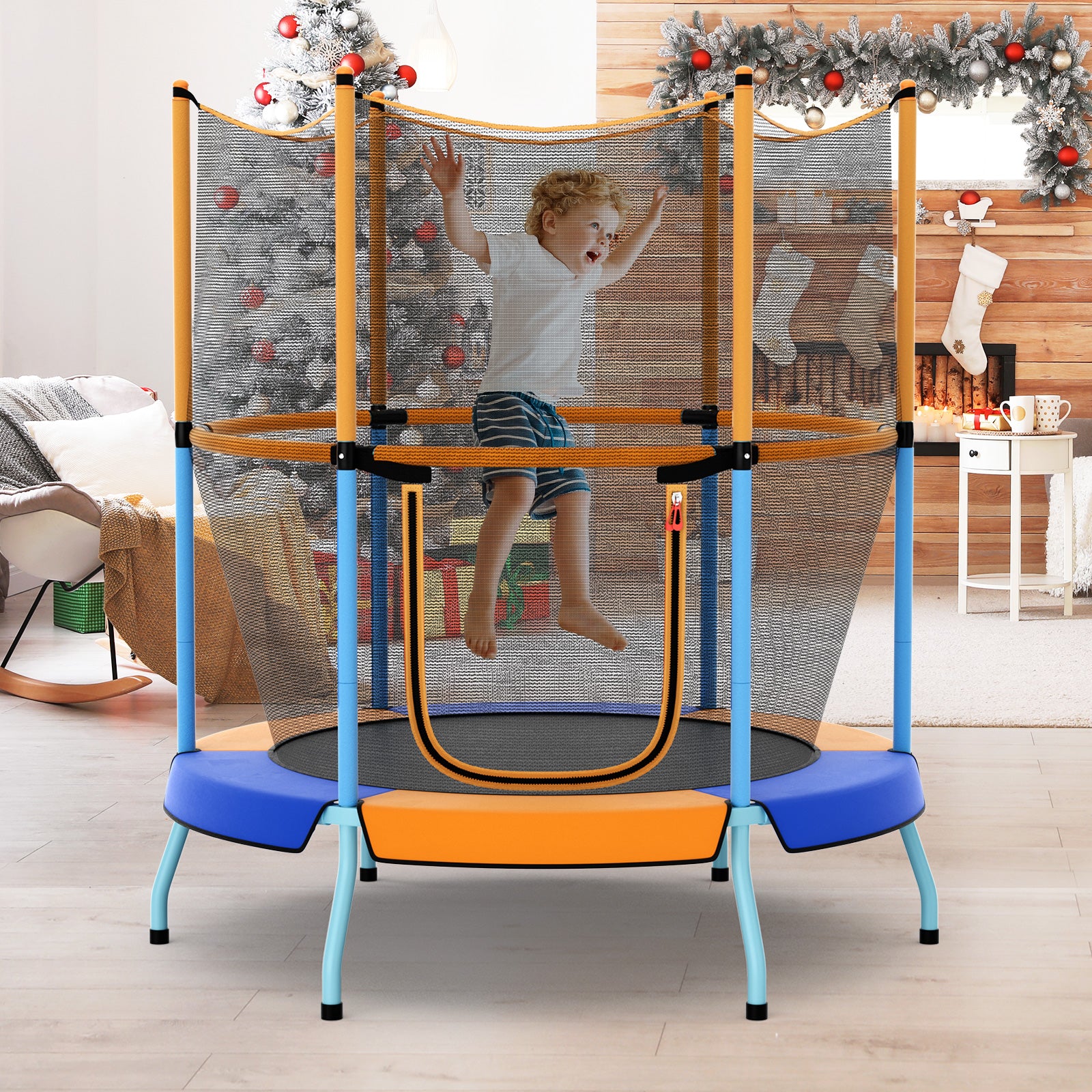 48 Inch Toddler Trampoline with Safety Enclosure Net, Orange Trampolines at Gallery Canada