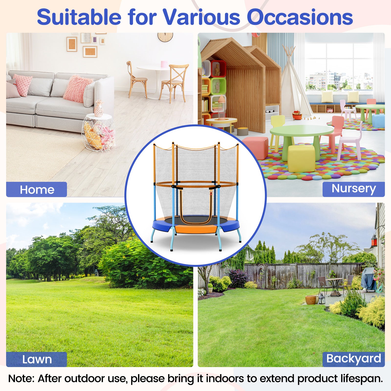 48 Inch Toddler Trampoline with Safety Enclosure Net, Orange Trampolines at Gallery Canada