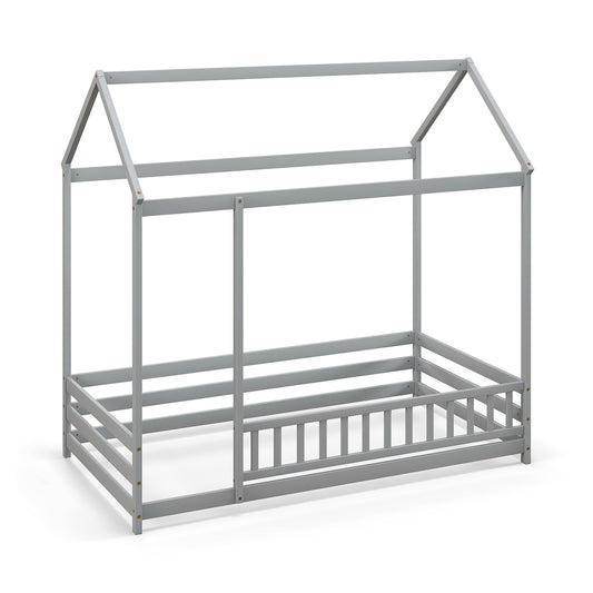 Twin Size Kids House Bed, Wooden Floor Bed, Gray Toddler Beds Gray at Gallery Canada