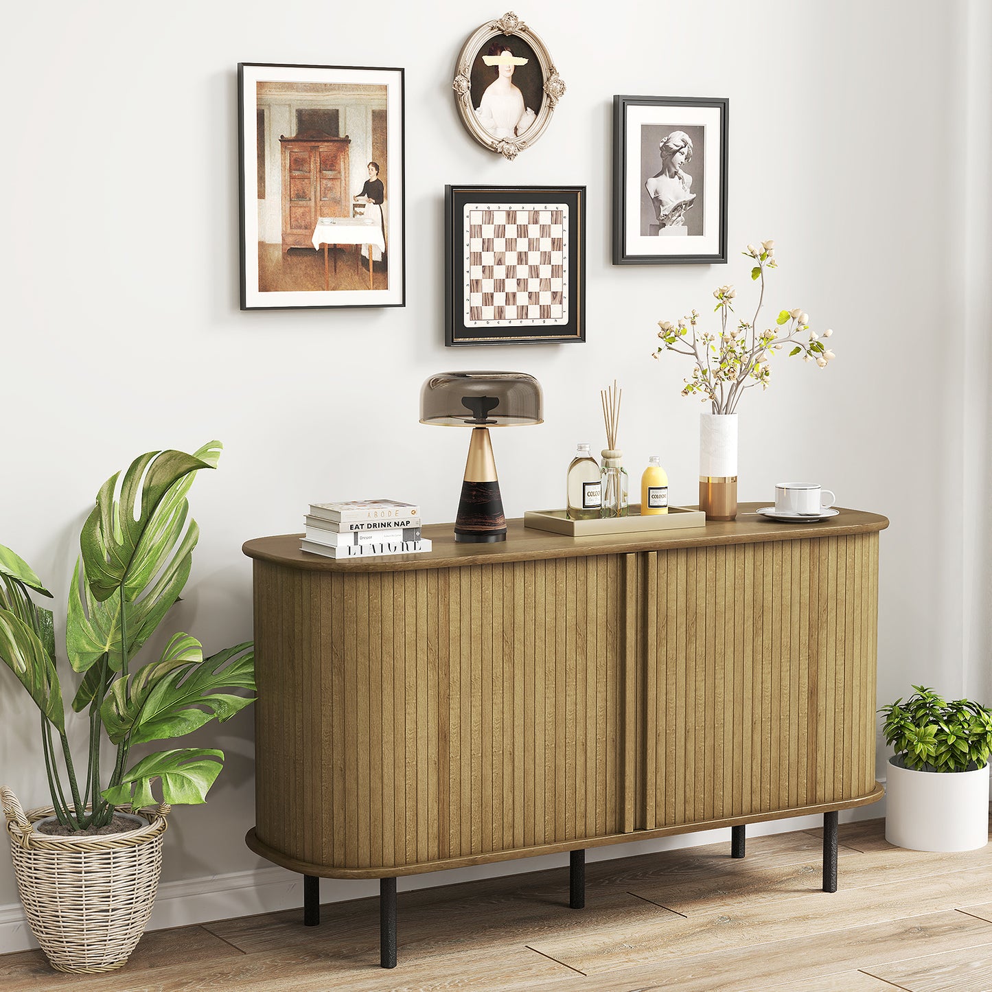 47 Inch Sideboard Buffet Cabinet with Adjustable Shelves for Kitchen Dining Room Living Room Entryway, Oak Sideboards Cabinets & Buffets at Gallery Canada