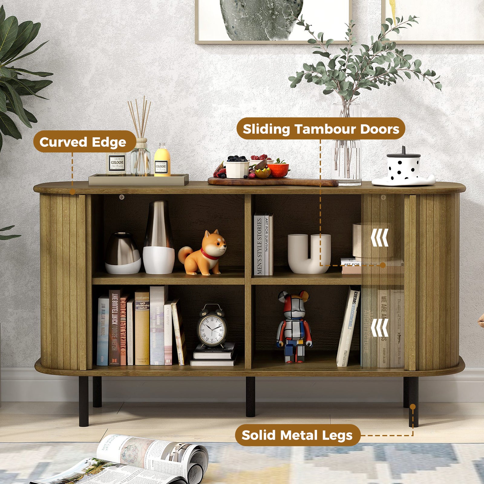 47 Inch Sideboard Buffet Cabinet with Adjustable Shelves for Kitchen Dining Room Living Room Entryway, Oak Sideboards Cabinets & Buffets at Gallery Canada