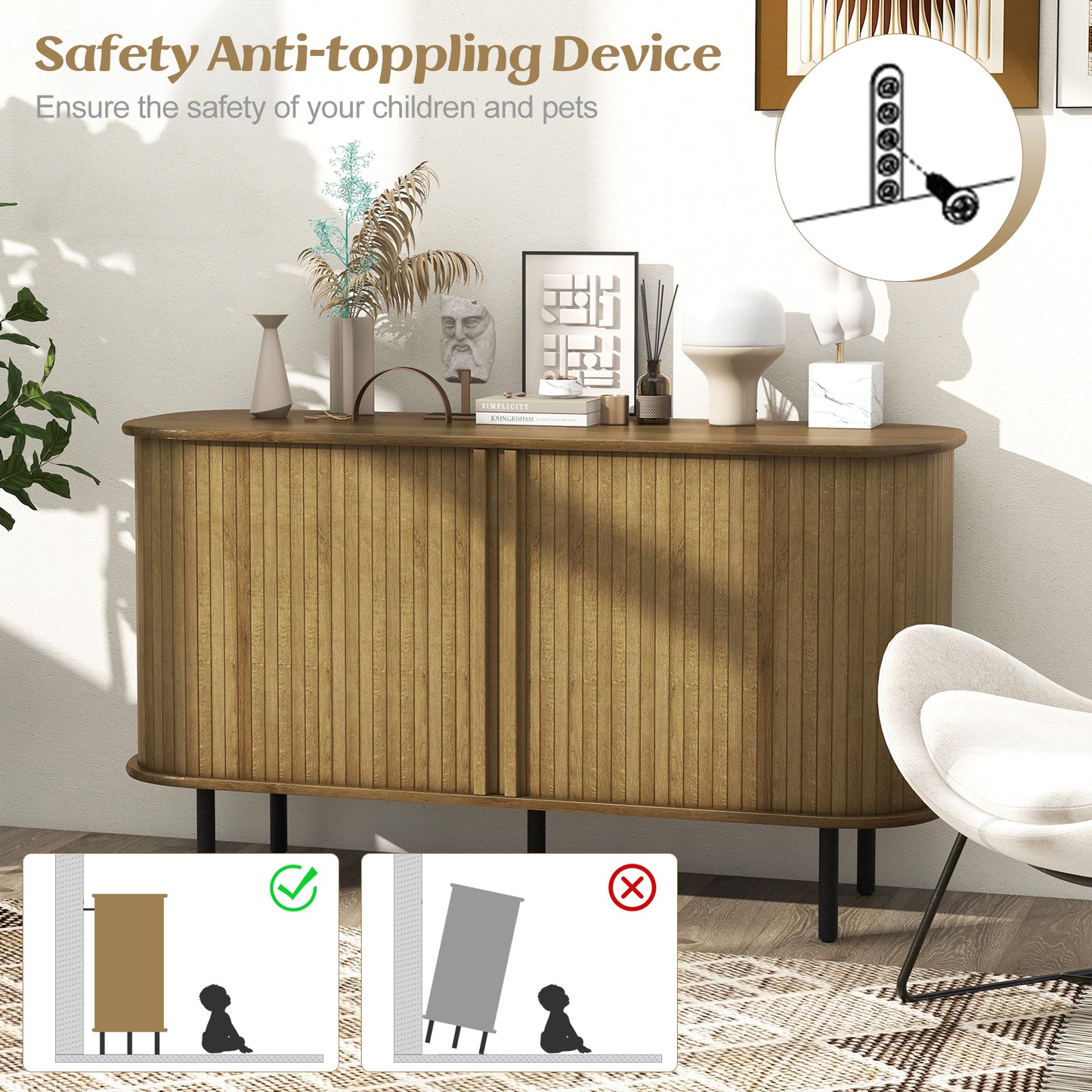 47 Inch Sideboard Buffet Cabinet with Adjustable Shelves for Kitchen Dining Room Living Room Entryway, Oak Sideboards Cabinets & Buffets at Gallery Canada