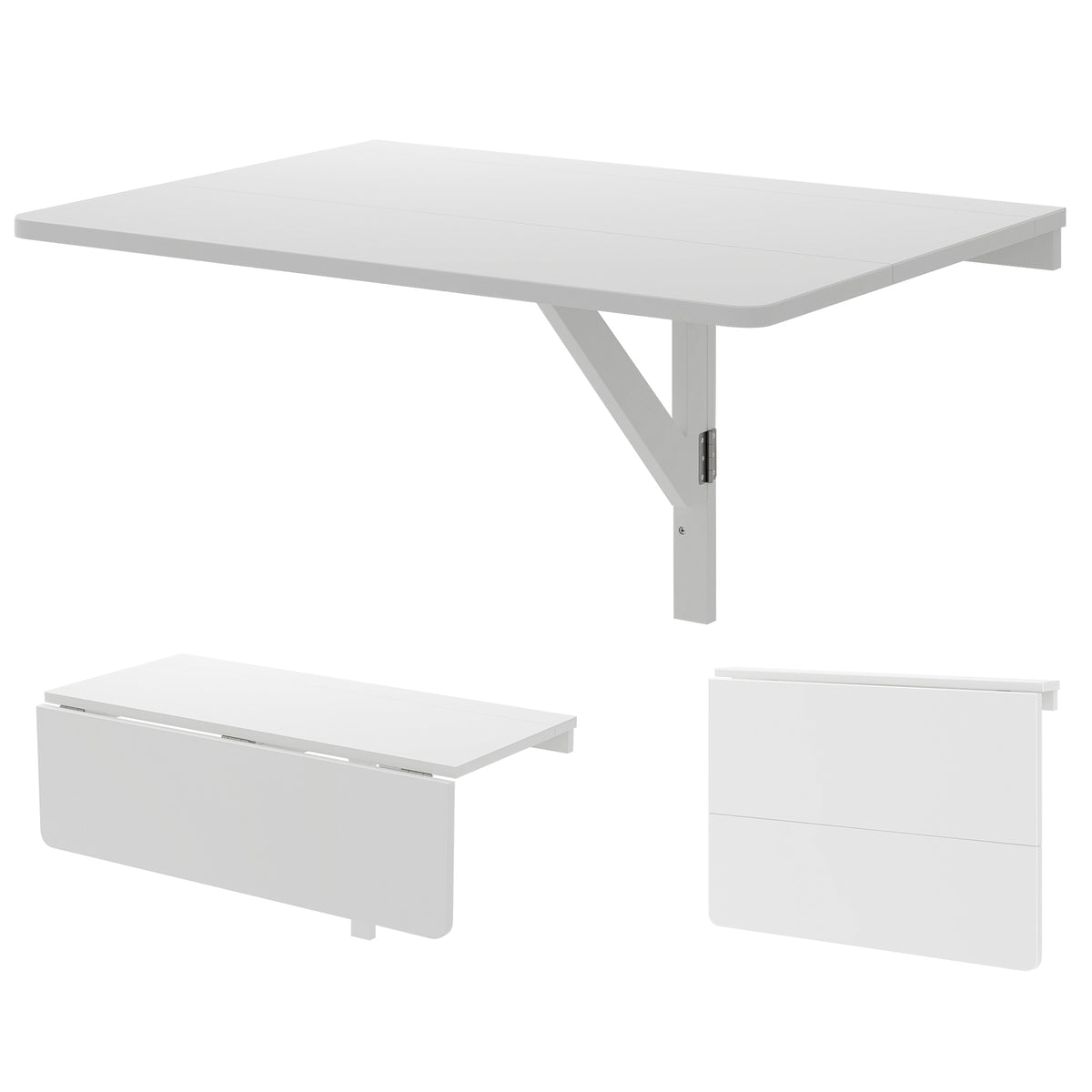 Wall Mounted Drop Leaf Table, Folding Kitchen Dining Desk, White Laptop Tables & Printer Stands White at Gallery Canada