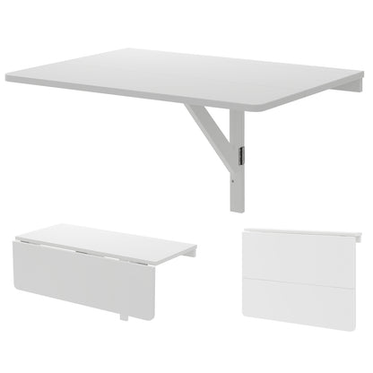 Wall Mounted Drop Leaf Table, Folding Kitchen Dining Desk, White Laptop Tables & Printer Stands White at Gallery Canada