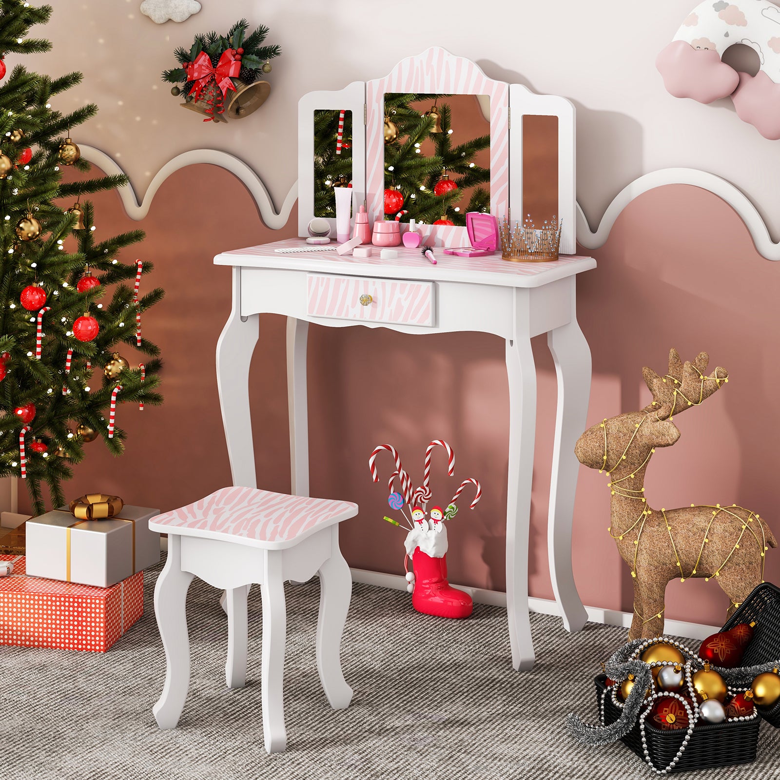 Kids Vanity Set with Drawer and 3 Makeup Accessories, Pink Kids Vanities at Gallery Canada