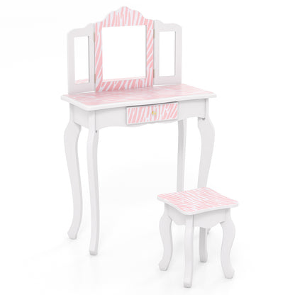 Ensemble de Coiffeuse pour Enfants avec Tiroir, 3 Accessoires de Maquillage, Rose