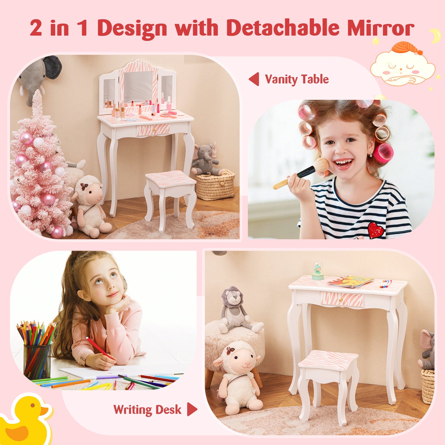 Kids Vanity Set with Drawer and 3 Makeup Accessories, Pink Kids Vanities at Gallery Canada