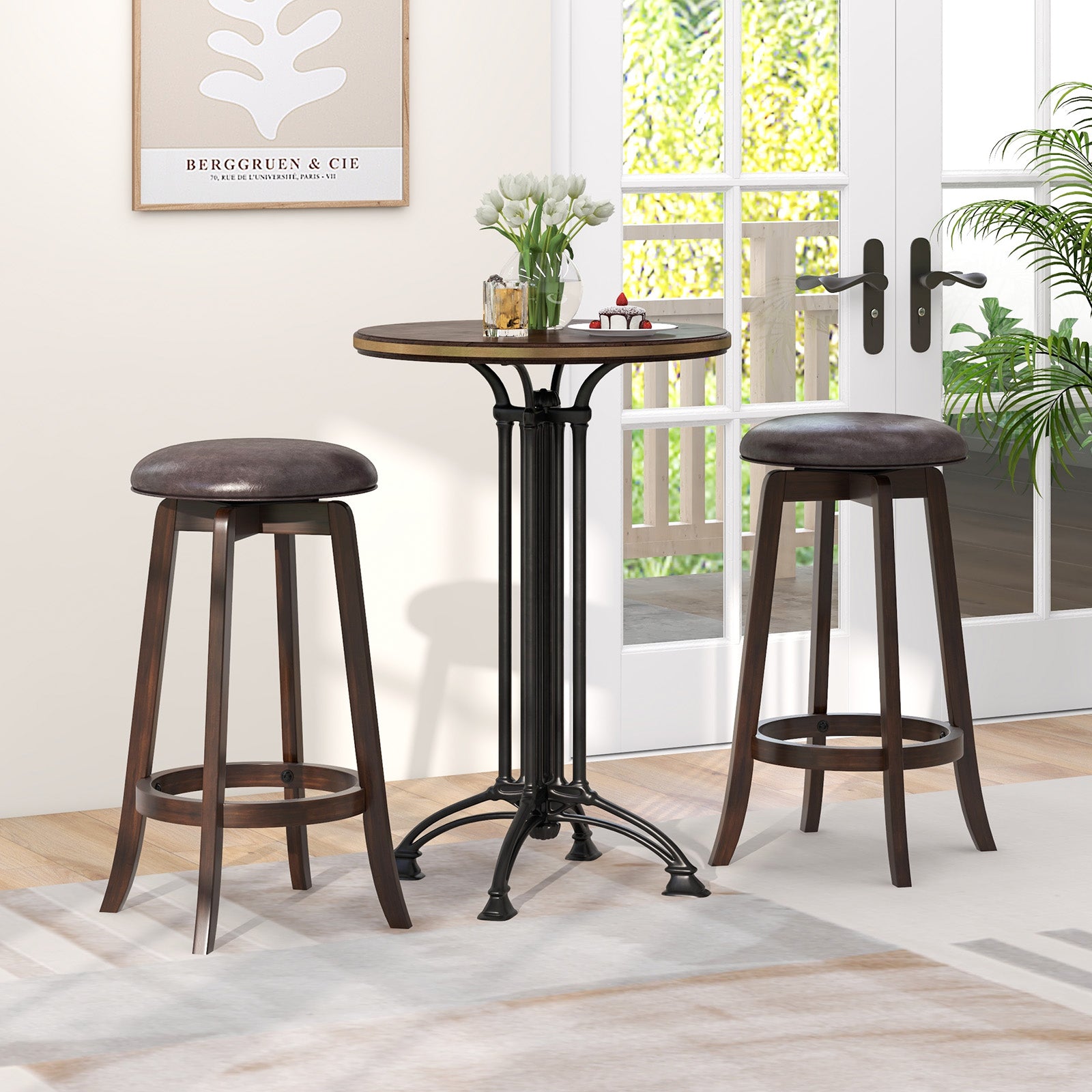 Set of 2 24/29 Inch Upholstered PU Leather Bar Stool with 360° Swivel Round Seat-29 inches Bar Stools at Gallery Canada
