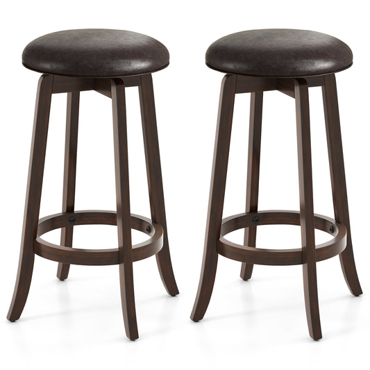 Set of 2 24/29 Inch Upholstered PU Leather Bar Stool with 360° Swivel Round Seat-29 inches Bar Stools Set of 2 - 29 Inches at Gallery Canada