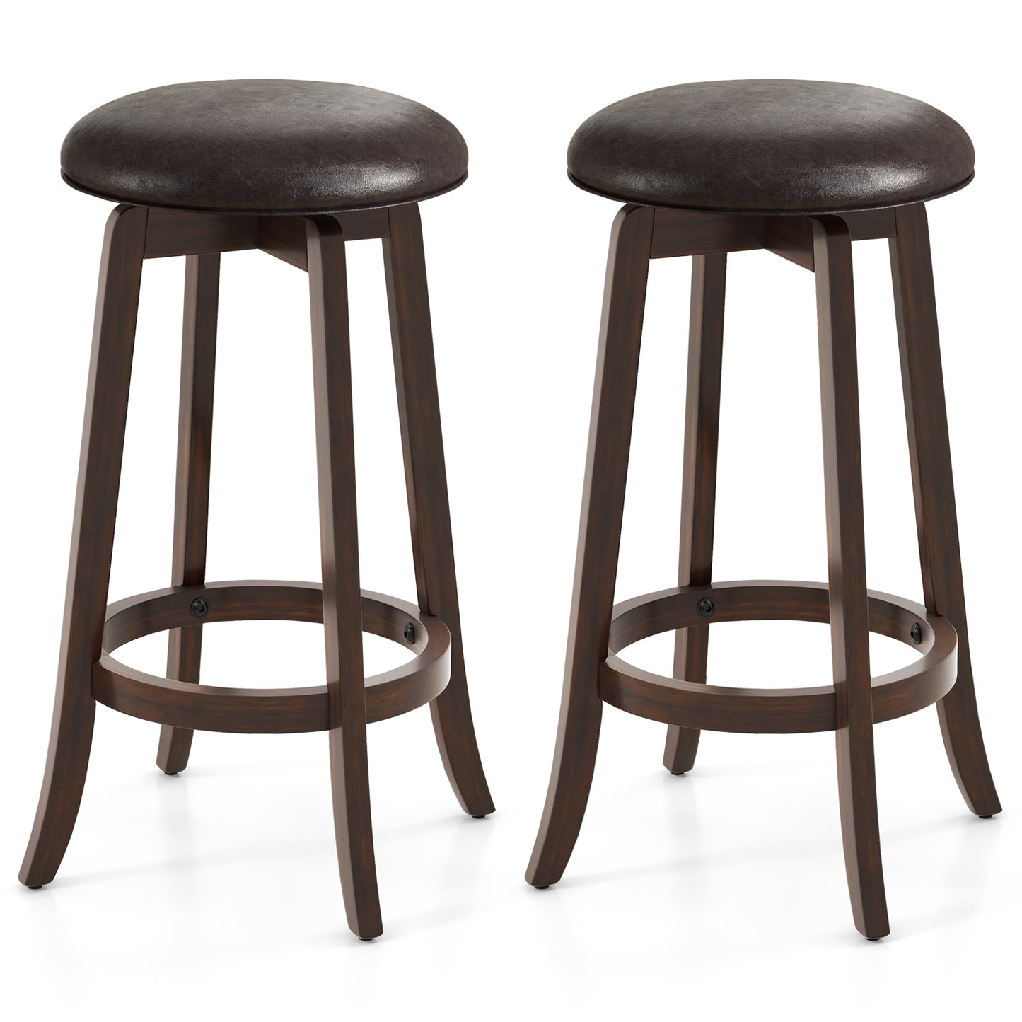 Set of 2 24/29 Inch Upholstered PU Leather Bar Stool with 360° Swivel Round Seat-29 inches Bar Stools at Gallery Canada