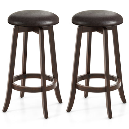 Set of 2 24/29 Inch Upholstered PU Leather Bar Stool with 360° Swivel Round Seat-29 inches Bar Stools at Gallery Canada