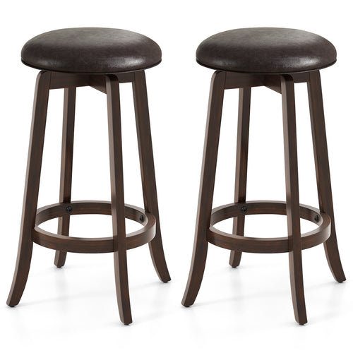 Set of 2 24/29 Inch Upholstered PU Leather Bar Stool with 360° Swivel Round Seat-29 inches