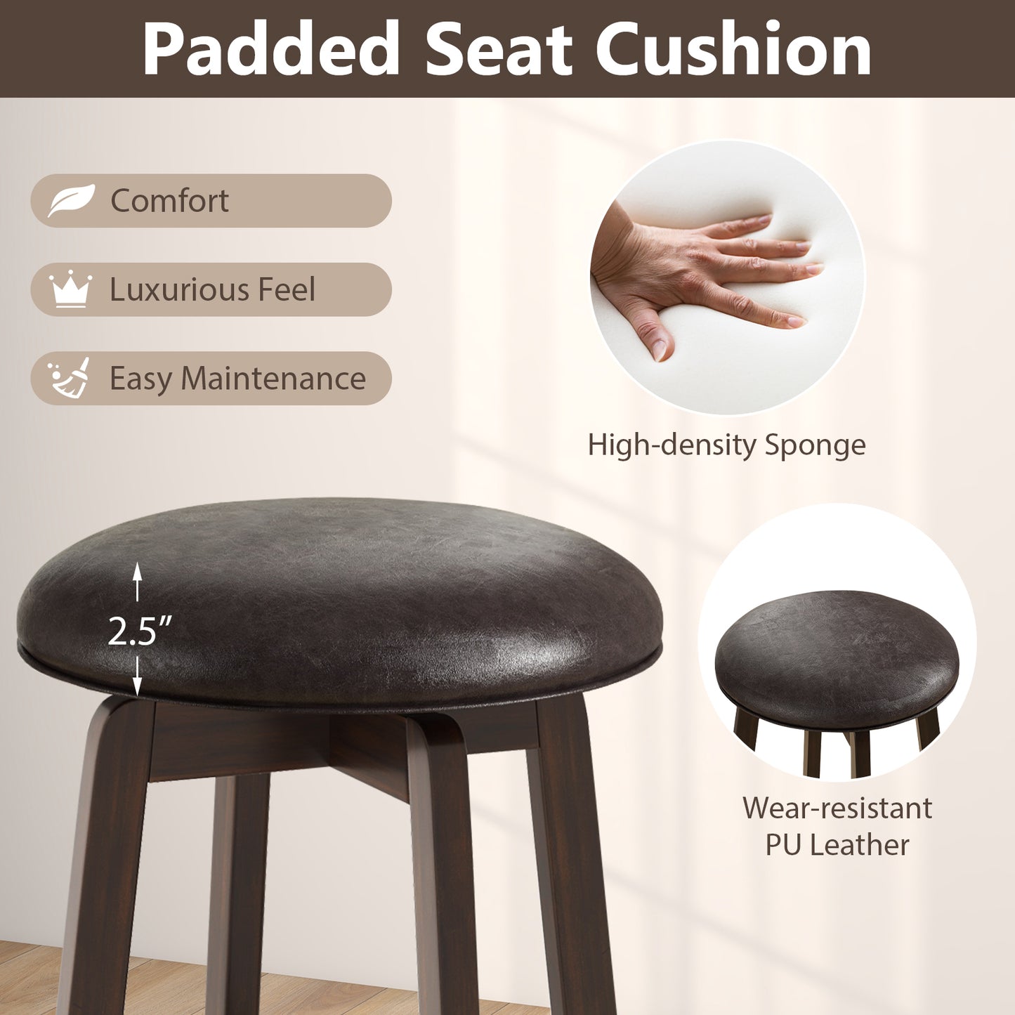 Set of 2 24/29 Inch Upholstered PU Leather Bar Stool with 360° Swivel Round Seat-29 inches Bar Stools at Gallery Canada