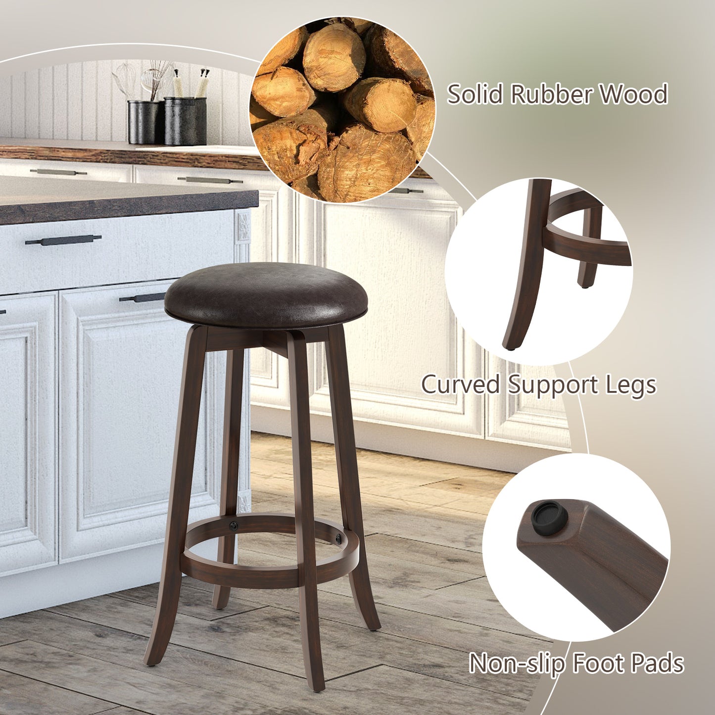 Set of 2 24/29 Inch Upholstered PU Leather Bar Stool with 360° Swivel Round Seat-29 inches Bar Stools at Gallery Canada