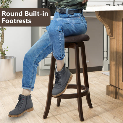 Set of 2 24/29 Inch Upholstered PU Leather Bar Stool with 360° Swivel Round Seat-29 inches Bar Stools at Gallery Canada