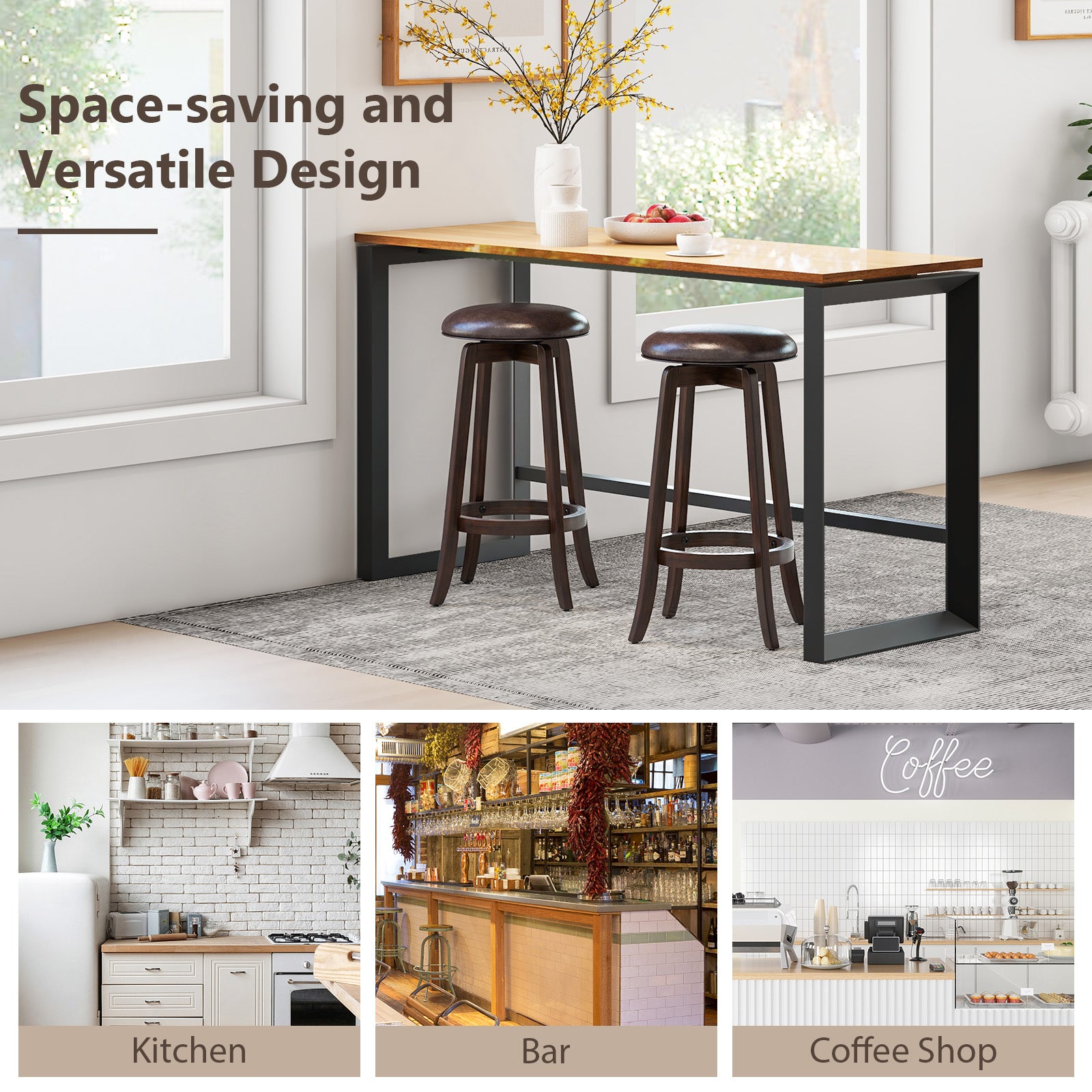 Set of 2 24/29 Inch Upholstered PU Leather Bar Stool with 360° Swivel Round Seat-29 inches Bar Stools at Gallery Canada