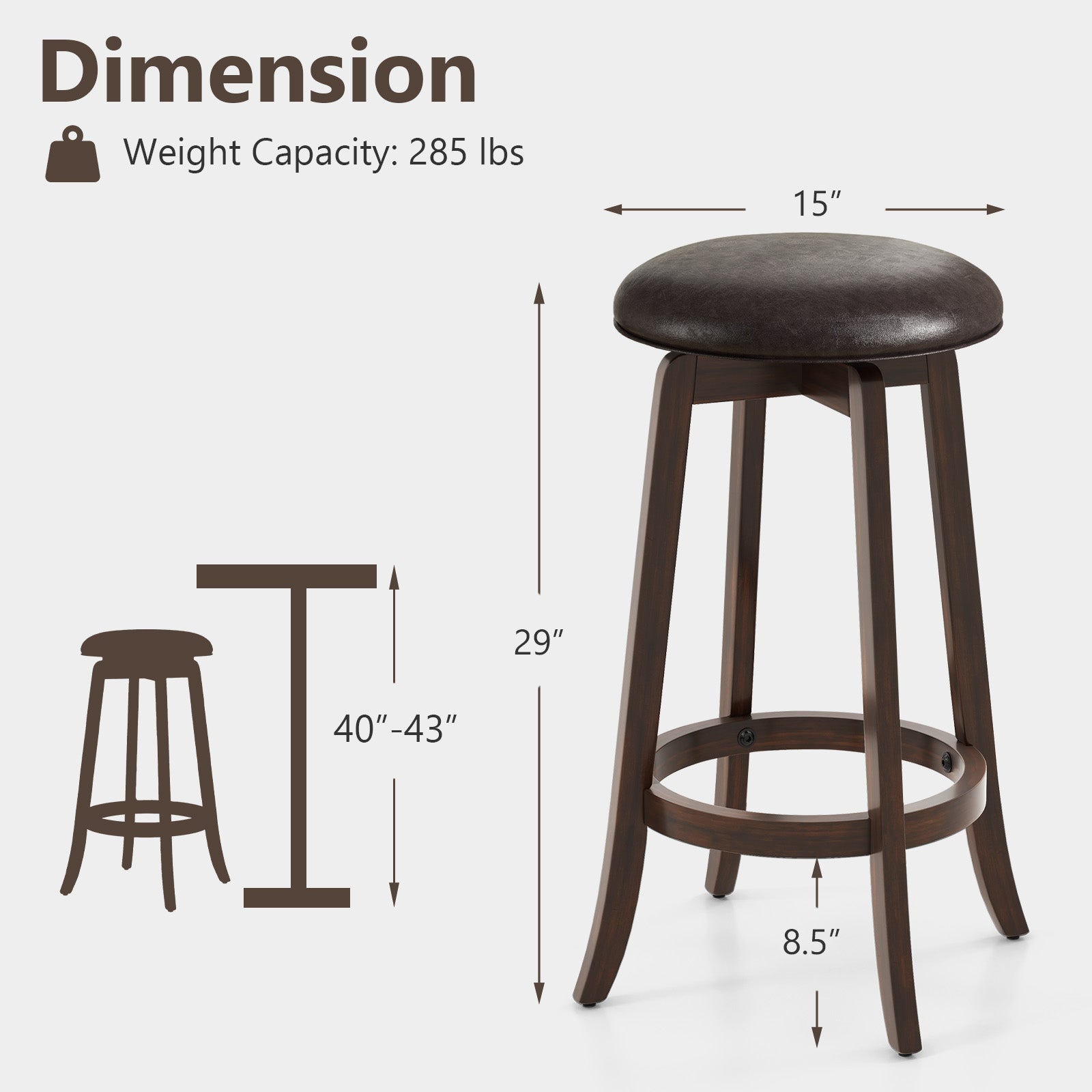 Set of 2 24/29 Inch Upholstered PU Leather Bar Stool with 360° Swivel Round Seat-29 inches Bar Stools at Gallery Canada