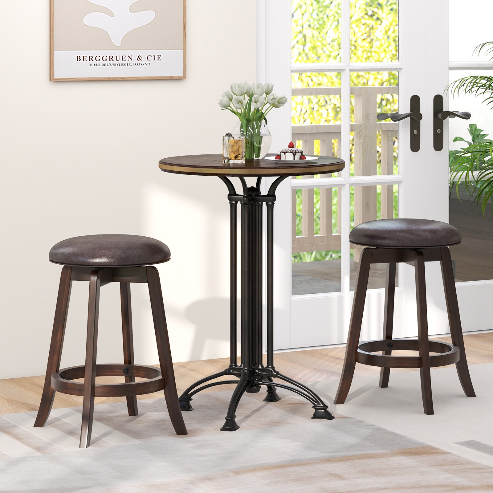 Set of 2 24/29 Inch Upholstered PU Leather Bar Stool with 360° Swivel Round Seat-24 Inch Bar Stools at Gallery Canada
