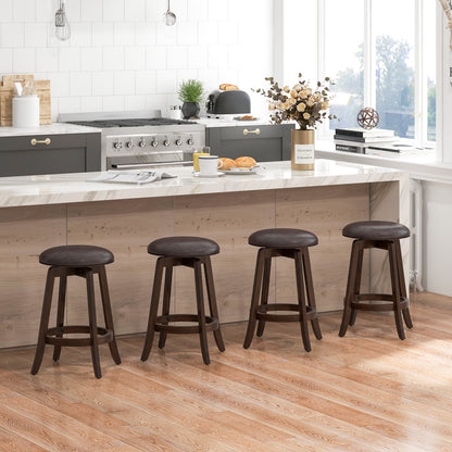 Set of 2 24/29 Inch Upholstered PU Leather Bar Stool with 360° Swivel Round Seat-24 Inch Bar Stools at Gallery Canada