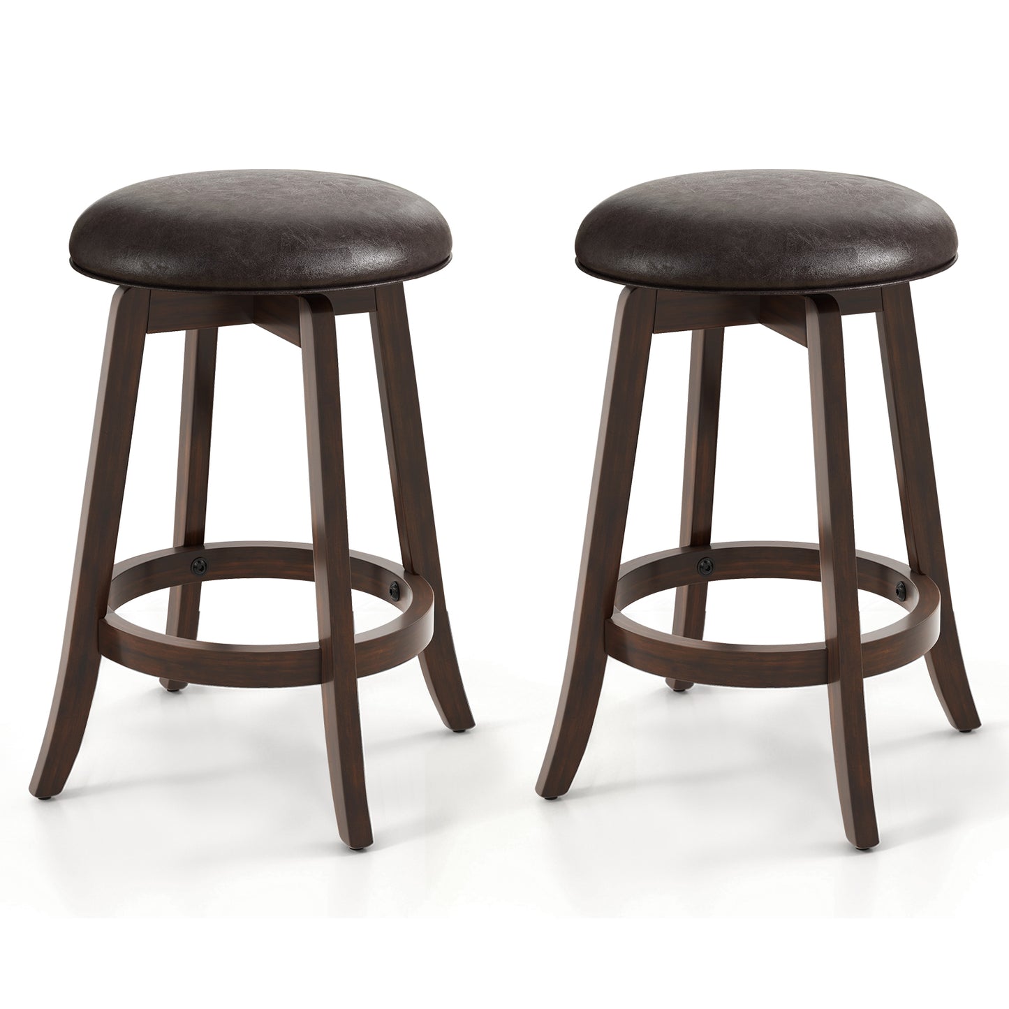 Set of 2 24/29 Inch Upholstered PU Leather Bar Stool with 360° Swivel Round Seat-24 Inch Bar Stools at Gallery Canada