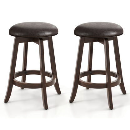 Set of 2 24/29 Inch Upholstered PU Leather Bar Stool with 360° Swivel Round Seat-24 Inch Bar Stools at Gallery Canada