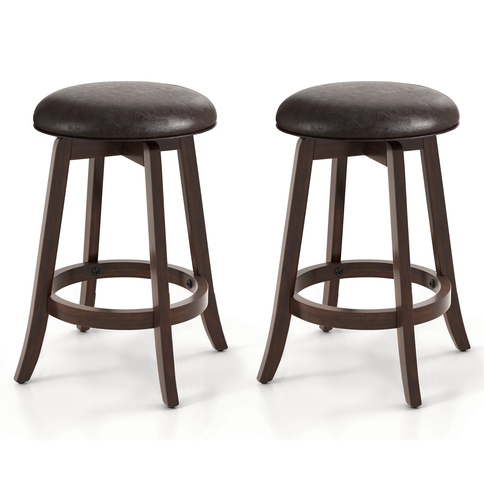 Set of 2 24/29 Inch Upholstered PU Leather Bar Stool with 360° Swivel Round Seat-24 Inch Bar Stools Set of 2 - 24 Inches at Gallery Canada