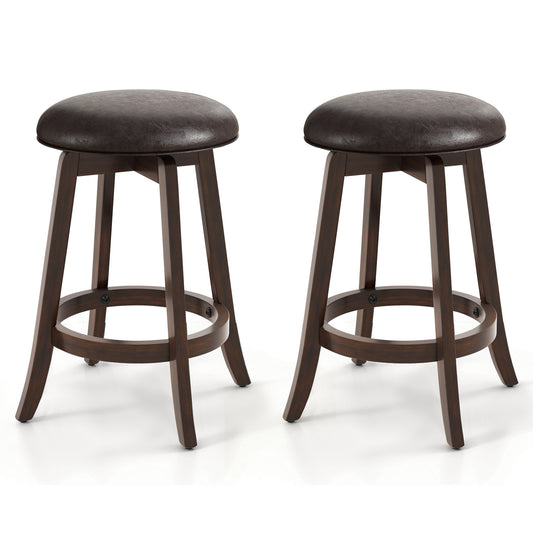 Set of 2 24/29 Inch Upholstered PU Leather Bar Stool with 360° Swivel Round Seat-24 Inch Bar Stools Set of 2 - 24 Inches at Gallery Canada