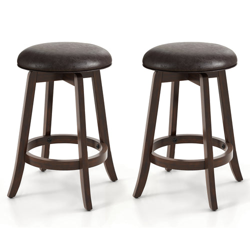 Set of 2 24/29 Inch Upholstered PU Leather Bar Stool with 360° Swivel Round Seat-24 Inch