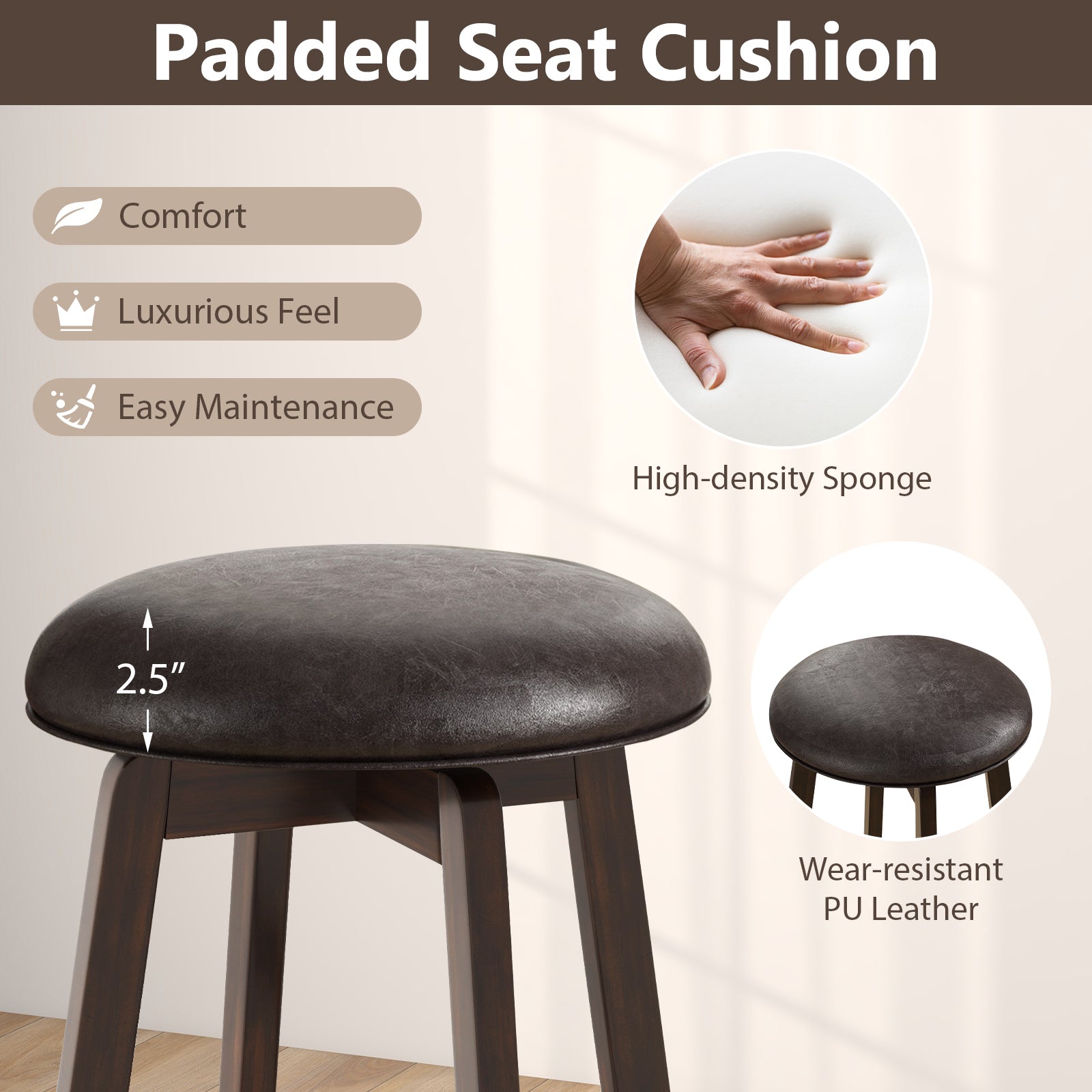Set of 2 24/29 Inch Upholstered PU Leather Bar Stool with 360° Swivel Round Seat-24 Inch Bar Stools at Gallery Canada