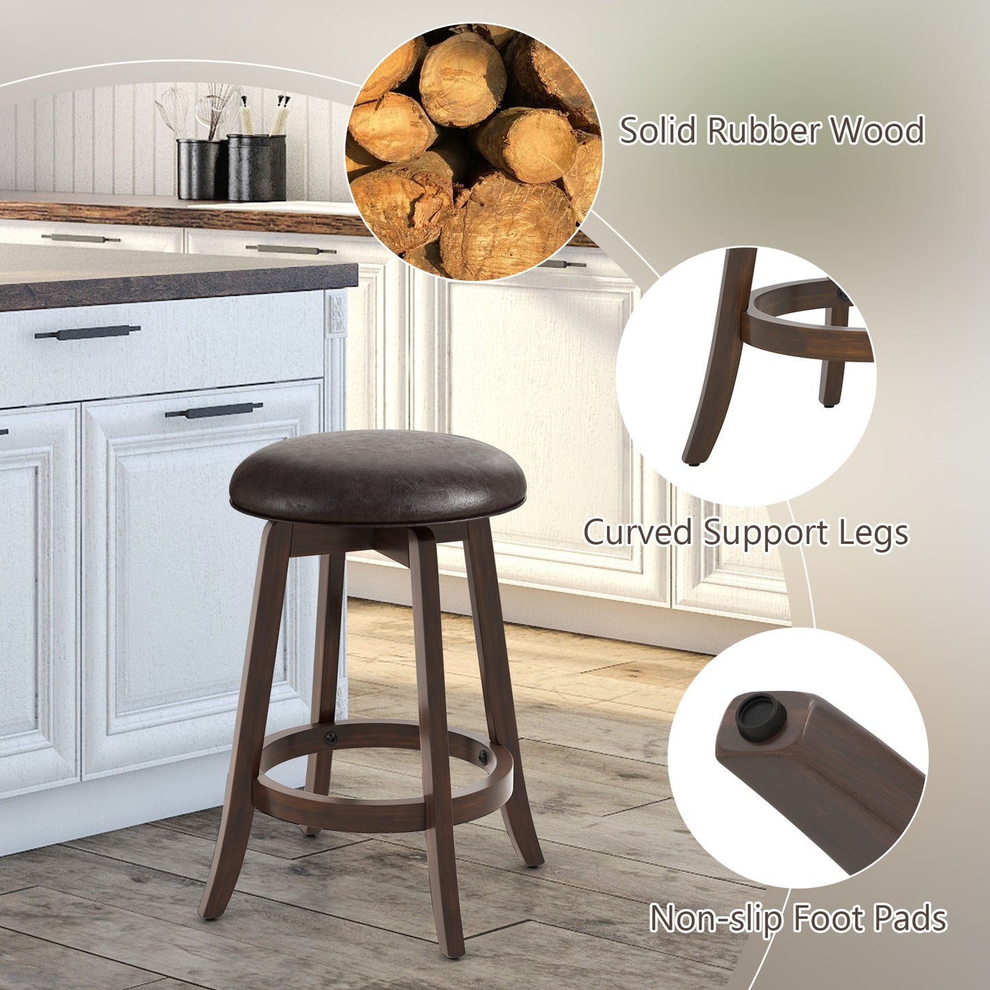 Set of 2 24/29 Inch Upholstered PU Leather Bar Stool with 360° Swivel Round Seat-24 Inch Bar Stools at Gallery Canada
